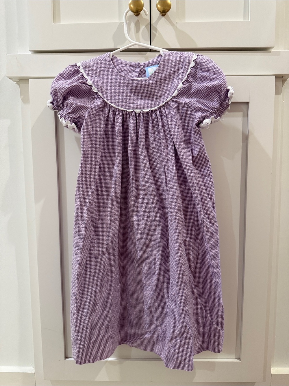 Girls' Lavender Gingham Puff-Sleeve Dress